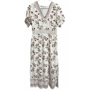 Lapogee Floral Back Elastic Waist Lined Maxi Dress Women's Size Large